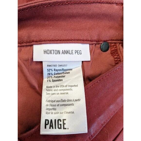 Paige Womens Sz 25 Hoxton Ankle Peg Jeans Red Ankle Zip Raw Hem Pockets Stretch - Picture 9 of 9